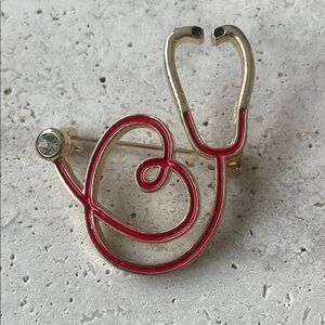 Macy's Red and Gold Stethoscope Brooch